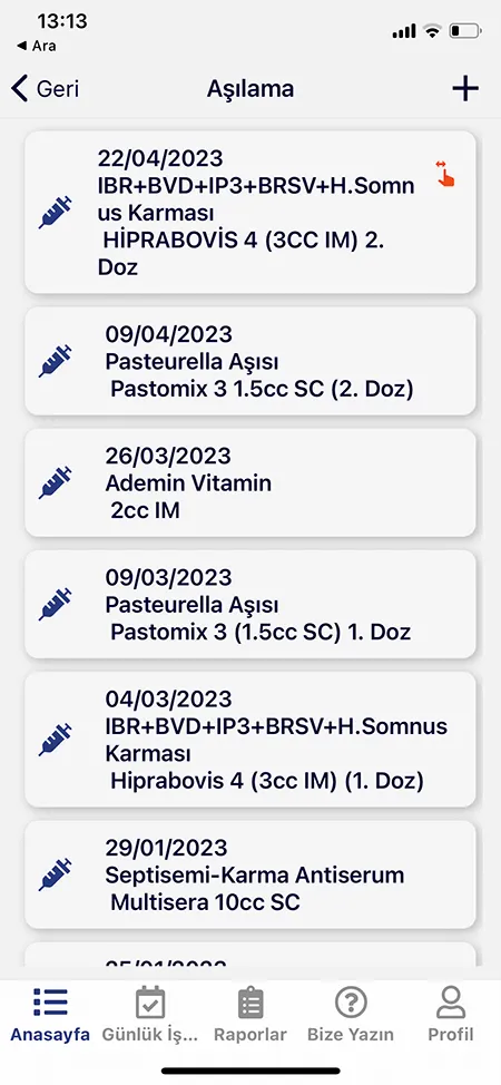 Мобильный экран программы здоровья стада 3